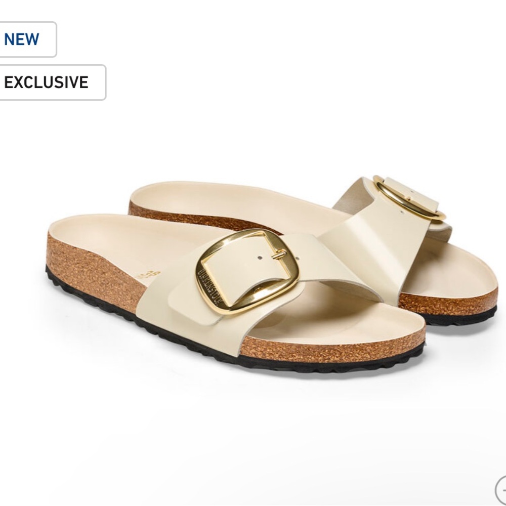 Birkenstock Madrid BIG buckle leather sandal High Shine Ecru Size 38 US 7 - 7.5